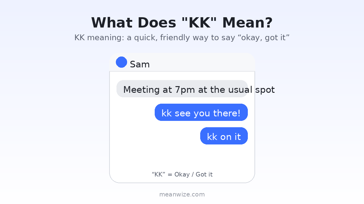KK meaning example in a text conversation — "kk" used to say okay, got it