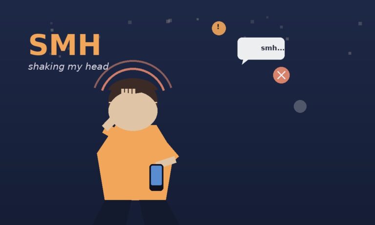 SMH meaning illustration - person shaking their head in disbelief while looking at phone