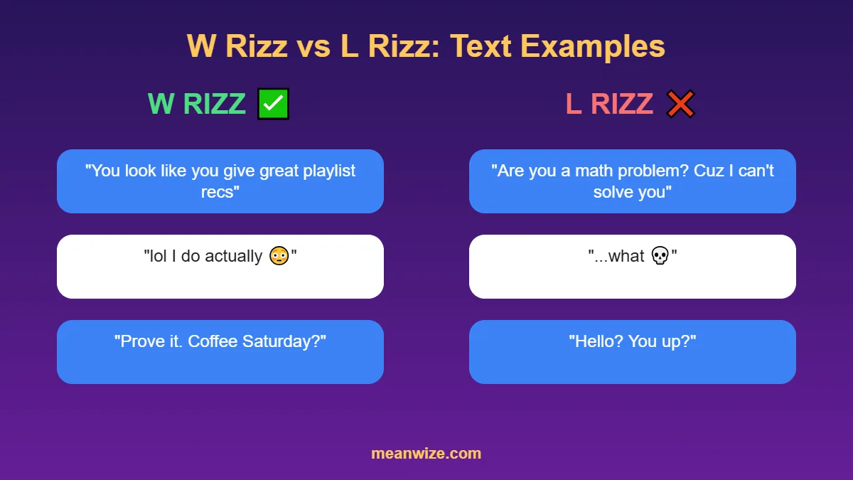 W rizz vs L rizz text message examples