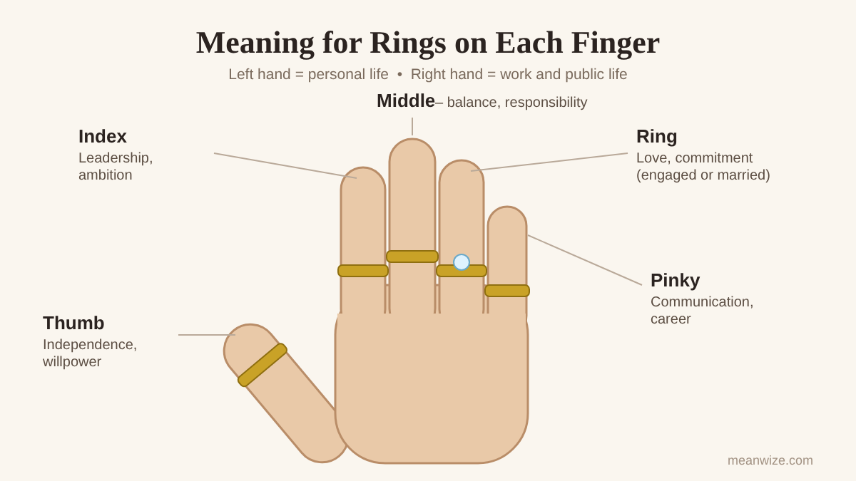Meaning for rings on each finger on the left and right hand