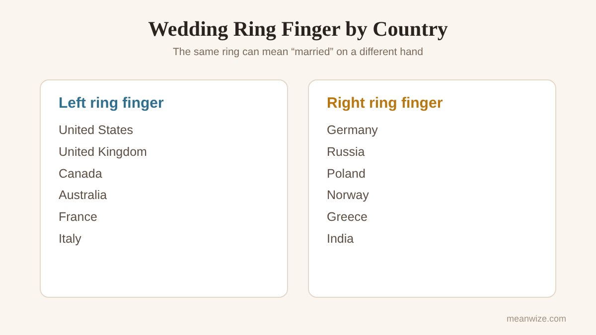 Wedding ring finger by country, left hand and right hand