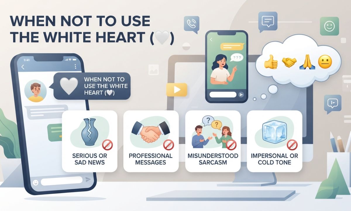 When not to use the white heart emoji: serious or sad news, professional messages, misunderstood sarcasm, and impersonal or cold tone